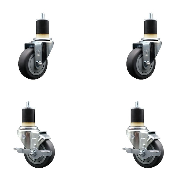 Service Caster 3.5'' Thermoplastic Rubber Wheel Swivel 1-7/8'' Expanding Stem Caster Set 2 Brakes, 4PK SCC-EX20S3514-TPRB-2-TLB-2-178 - main